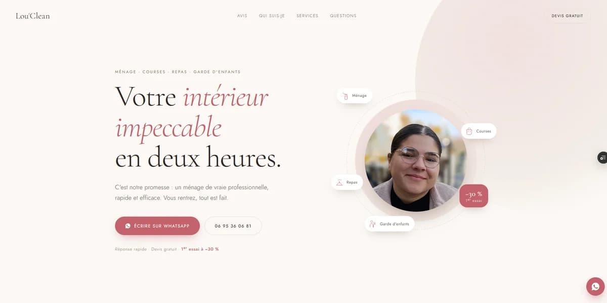 Page d’accueil du site Lou’Clean