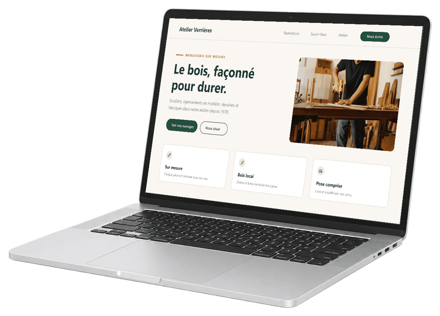 Un site vitrine affiché sur l’écran d’un ordinateur portable